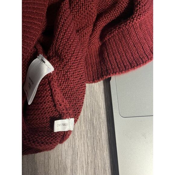 Soho New York & Company Street S Cotton Maroon Red Loose Knit Sweater Ruffle Arm - Picture 10 of 10